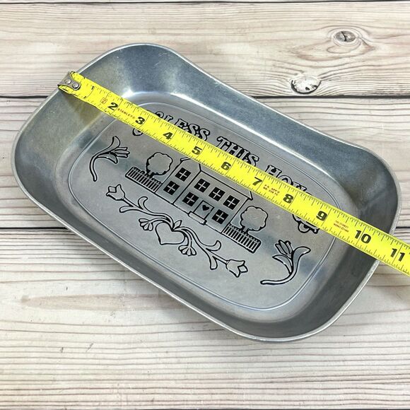 Vintage WILTON ARMETALE Metal Serving Dish Bread Tray 'Bless This House' 11"x7" - Picture 7 of 12